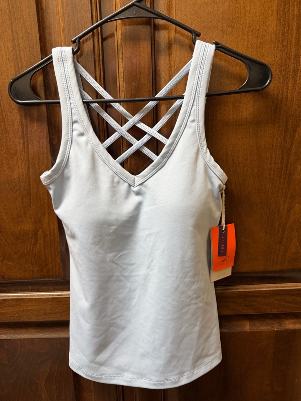 Strappy V-Neck Athletic Tank Top in Light Gray